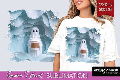 3D Halloween Square Tshirt Background, Spooky Tshirt PNG Sublimation OrangeBrushStudio 