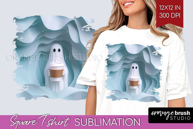 3D Halloween Square Tshirt Background, Spooky Tshirt PNG Sublimation OrangeBrushStudio 
