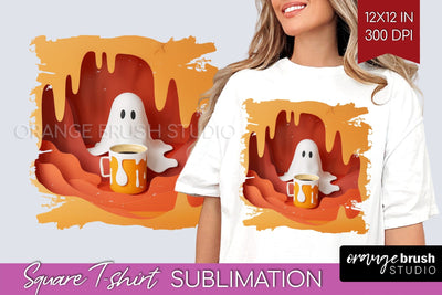 3D Halloween Square Tshirt Background, Spooky Tshirt PNG Sublimation OrangeBrushStudio 
