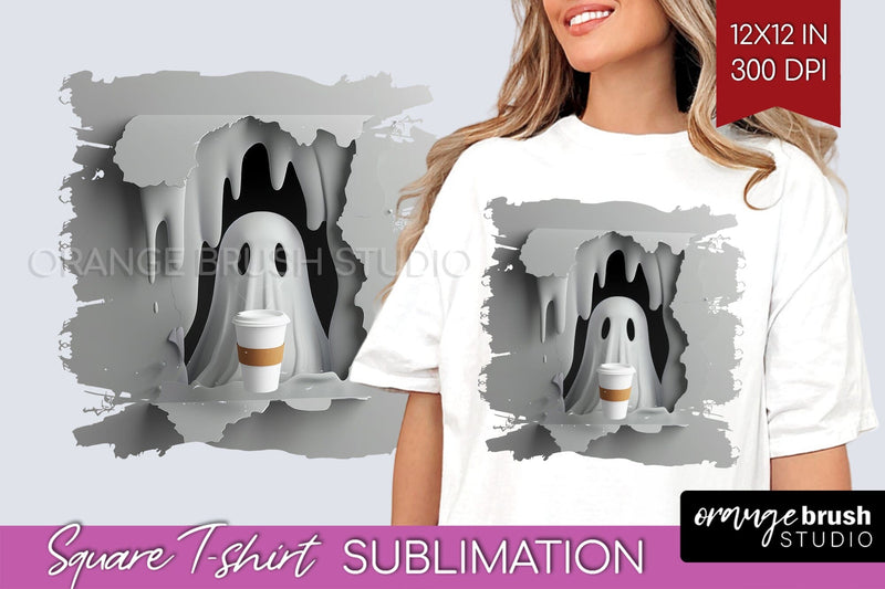 3D Halloween Square Tshirt Background, Spooky Tshirt PNG Sublimation OrangeBrushStudio 
