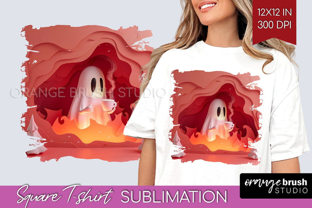3D Halloween Square Tshirt Background, Spooky Tshirt PNG Sublimation OrangeBrushStudio 
