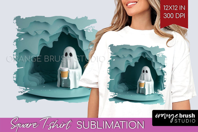 3D Halloween Square Tshirt Background, Spooky Tshirt PNG Sublimation OrangeBrushStudio 