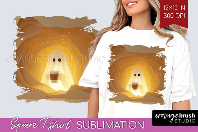 3D Halloween Square Tshirt Background, Spooky Tshirt PNG Sublimation OrangeBrushStudio 