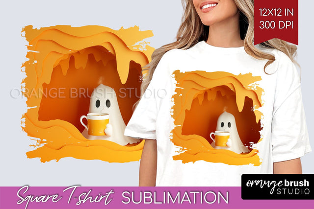 3D Halloween Square Tshirt Background, Spooky Tshirt PNG Sublimation OrangeBrushStudio 