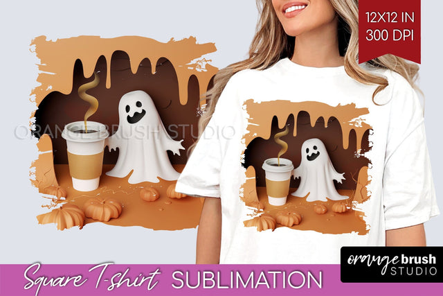 3D Halloween Square Tshirt Background, Spooky Tshirt PNG Sublimation OrangeBrushStudio 