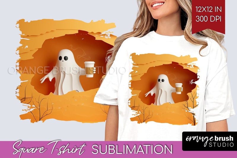 3D Halloween Square Tshirt Background, Spooky Tshirt PNG Sublimation OrangeBrushStudio 