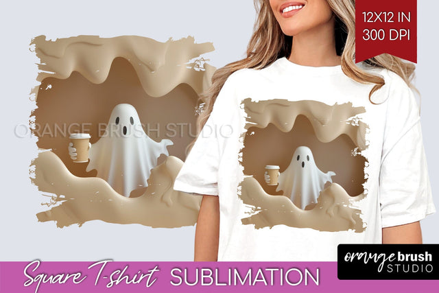 3D Halloween Square Tshirt Background, Spooky Tshirt PNG Sublimation OrangeBrushStudio 