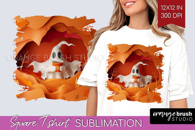 3D Halloween Square Tshirt Background, Spooky Tshirt PNG Sublimation OrangeBrushStudio 