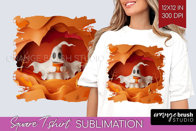 3D Halloween Square Tshirt Background, Spooky Tshirt PNG Sublimation OrangeBrushStudio 