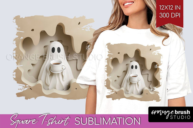3D Halloween Square Tshirt Background, Spooky Tshirt PNG Sublimation OrangeBrushStudio 