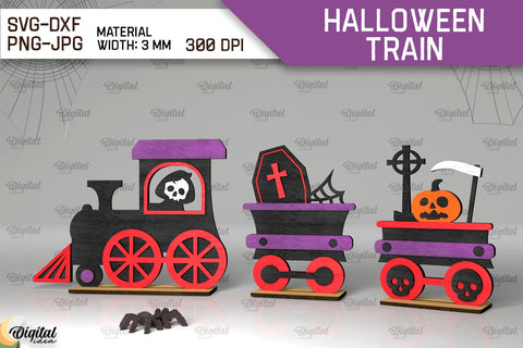 3D Halloween Trains Laser Cut Bundle. Spooky Decor SVG SVG Evgenyia Guschina 
