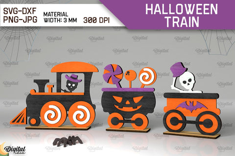 3D Halloween Trains Laser Cut Bundle. Spooky Decor SVG SVG Evgenyia Guschina 