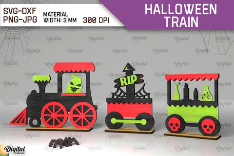 3D Halloween Trains Laser Cut Bundle. Spooky Decor SVG SVG Evgenyia Guschina 