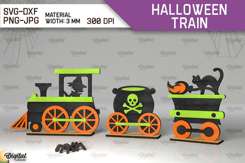 3D Halloween Trains Laser Cut Bundle. Spooky Decor SVG SVG Evgenyia Guschina 