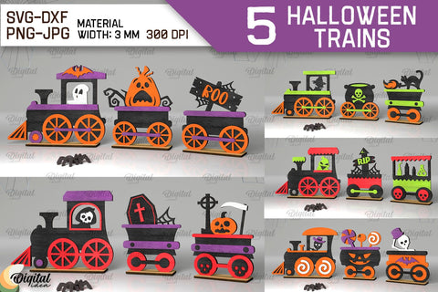 3D Halloween Trains Laser Cut Bundle. Spooky Decor SVG SVG Evgenyia Guschina 