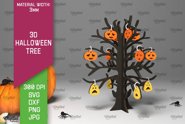 3D Halloween Tree Laser Cut. Halloween Decoration SVG SVG Evgenyia Guschina 