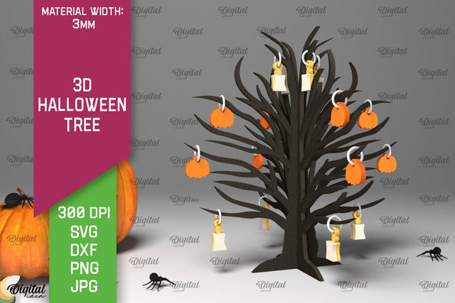 3D Halloween Tree Laser Cut. Halloween Decoration SVG SVG Evgenyia Guschina 