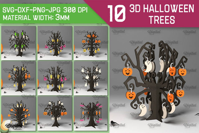 3D Halloween Trees LaserCut Bundle. Halloween Decoration SVG SVG Evgenyia Guschina 