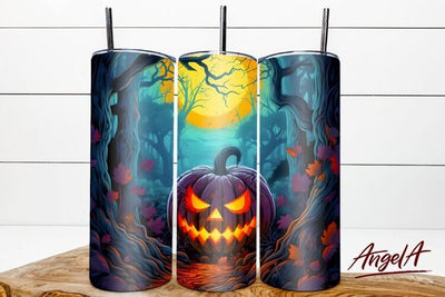 3d halloween tumbler wrap / scary pumpkin face png Sublimation Angelina Semenova 