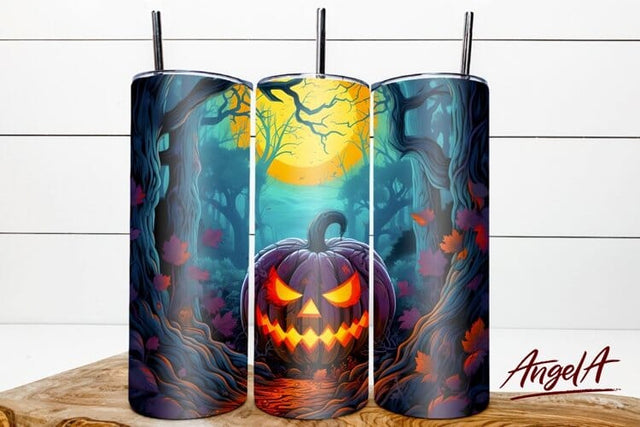 3d halloween tumbler wrap / scary pumpkin face png Sublimation Angelina Semenova 