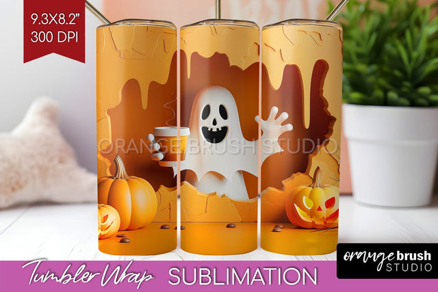 3D Halloween Tumbler Wrap - Spooky Tumbler Sublimation Sublimation OrangeBrushStudio 