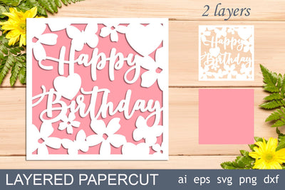 3d Happy Birthday card svg, Birthday layered papercut template SVG AnastasiyaArtDesign 