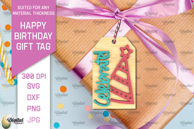 3D Happy Birthday Gift Tag Lasercut. Present label SVG SVG Evgenyia Guschina 