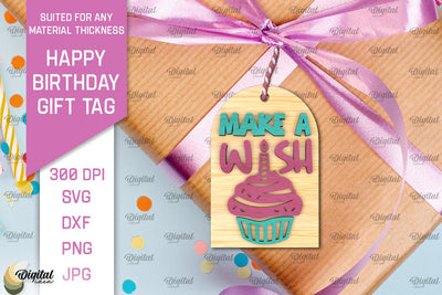 3D Happy Birthday Gift Tag Lasercut. Present label SVG SVG Evgenyia Guschina 