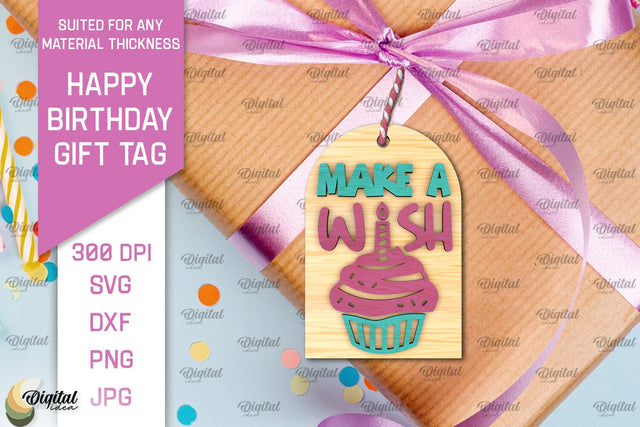 3D Happy Birthday Gift Tag Lasercut. Present label SVG SVG Evgenyia Guschina 