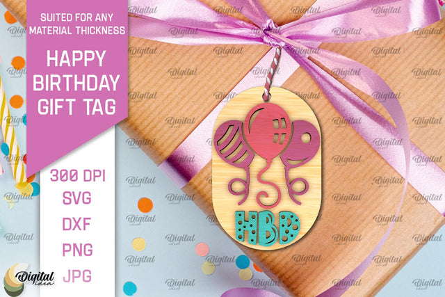3D Happy Birthday Gift Tag Lasercut. Present label SVG SVG Evgenyia Guschina 