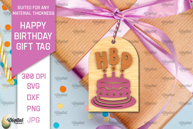 3D Happy Birthday Gift Tag Lasercut. Present label SVG SVG Evgenyia Guschina 