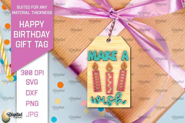 3D Happy Birthday Gift Tag Lasercut. Present label SVG SVG Evgenyia Guschina 