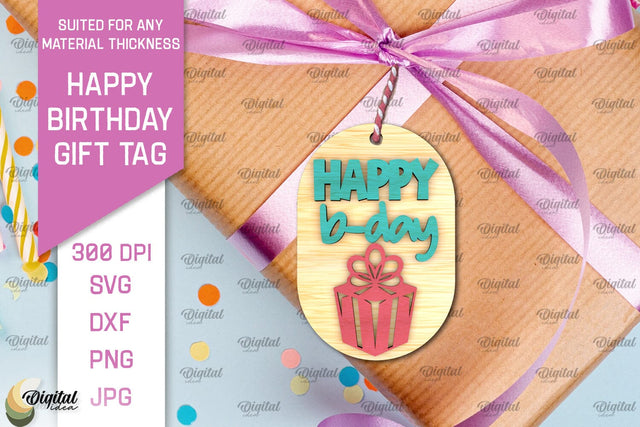 3D Happy Birthday Gift Tag Lasercut. Present label SVG SVG Evgenyia Guschina 