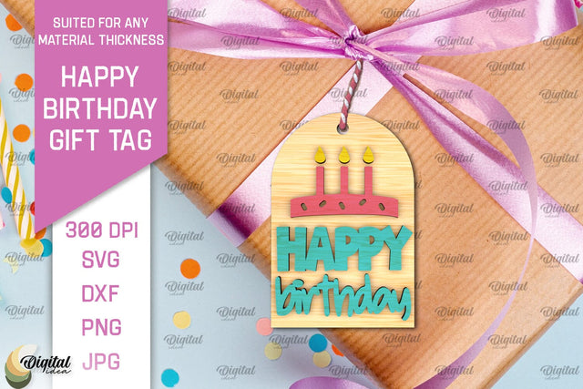 3D Happy Birthday Gift Tag Lasercut. Present label SVG SVG Evgenyia Guschina 