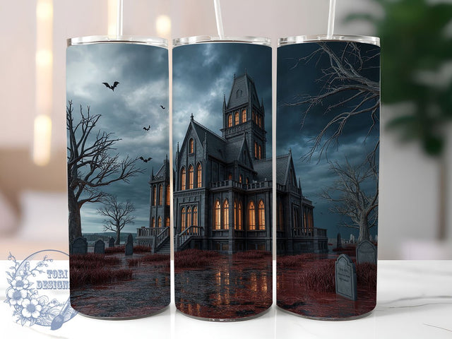 3D Haunted House Spooky Tumbler, 3D Halloween, Spooky Wrap, 20Oz Tumbler, Sublimation Design, Horror Theme, Scary Night Sublimation ToriDesigns 