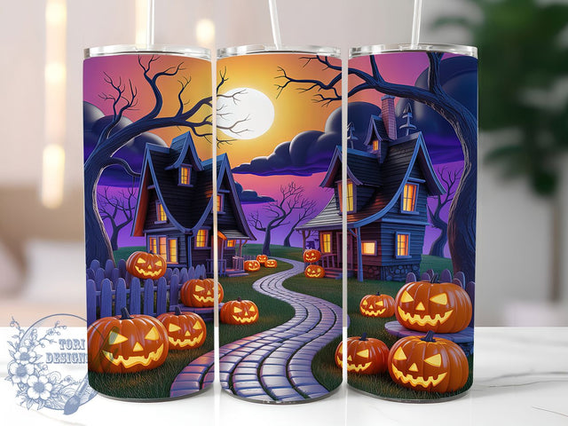 3D Haunted Pumpkin Halloween Tumbler, Haunted House Pumpkin Wrap, 20oz Tumbler Sublimation, Spooky Fall Design, Creepy Autumn Night Sublimation, Jack-o’-Lantern Mansion Tumbler, Ghostly Harvest Wrap Sublimation ToriDesigns 