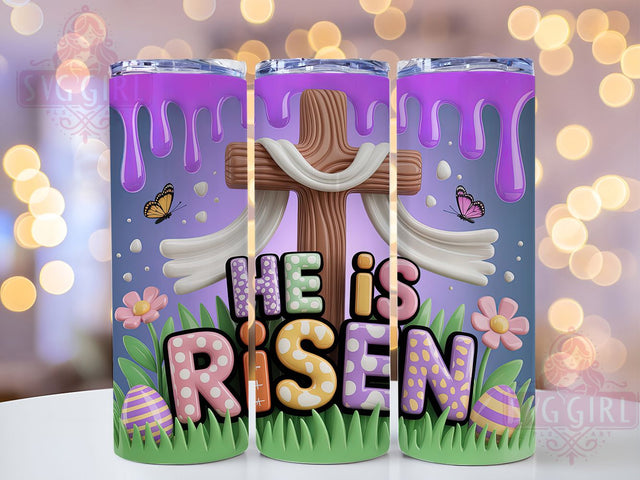 3D He Is Risen Easter Tumbler, Inflated Easter Tumbler, Christian Cross Wrap, Stylish 20oz Wrap, Sublimation Design, Trendy Gift Idea, Inspirational Easter Tumbler Sublimation SvggirlplusArt 