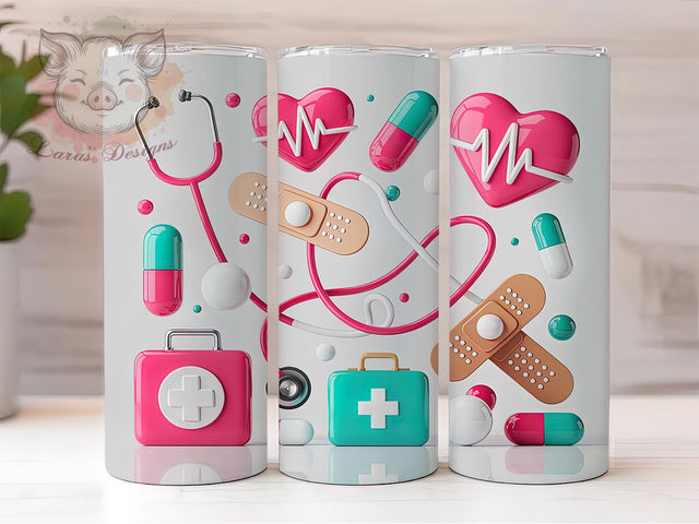 3D Healthcare Nurse Tumbler, Medical Theme, Healthcare Design, Caring Symbol, Professional Style, 20Oz Tumbler, Sublimation Wrap Sublimation Lara' s Designs 