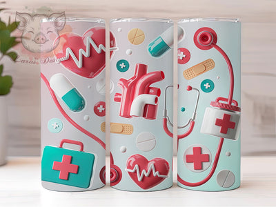 3D Healthcare Nurse Tumbler, Medical Theme, Healthcare Design, Caring Symbol, Professional Style, 20Oz Tumbler, Sublimation Wrap Sublimation Lara' s Designs 
