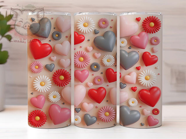 3D Heart Flower Tumbler, Romantic Floral Wrap, Elegant Heart Cup, 20oz Sublimation Wrap, Stylish Valentine Design Tumbler, Artistic Flower Heart Cup, Whimsical Love Theme Wrap Sublimation Lara' s Designs 