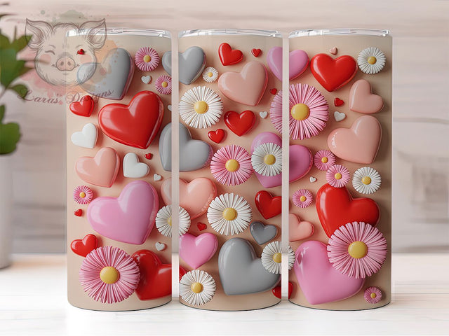 3D Heart Flower Tumbler, Romantic Floral Wrap, Elegant Heart Cup, 20oz Sublimation Wrap, Stylish Valentine Design Tumbler, Artistic Flower Heart Cup, Whimsical Love Theme Wrap Sublimation Lara' s Designs 