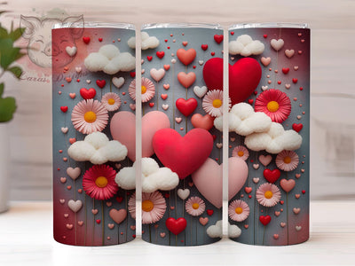 3D Heart Flower Tumbler, Romantic Floral Wrap, Elegant Heart Cup, 20oz Sublimation Wrap, Stylish Valentine Design Tumbler, Artistic Flower Heart Cup, Whimsical Love Theme Wrap Sublimation Lara' s Designs 