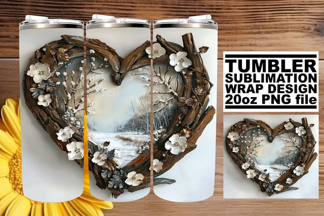 3D Heart Frame Christmas Landscape Tumbler Wrap 20oz Sublimation afrosvg 