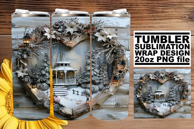 3D Heart Frame Christmas Landscape Tumbler Wrap Sublimation Sublimation afrosvg 