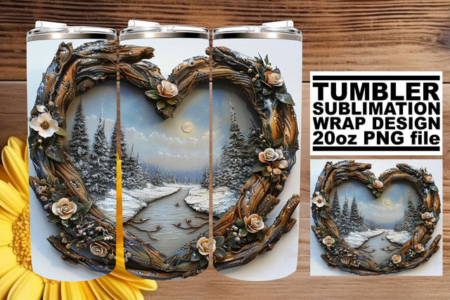 3D Heart Frame Christmas Landscape Tumbler Wrap Sublimation Sublimation afrosvg 