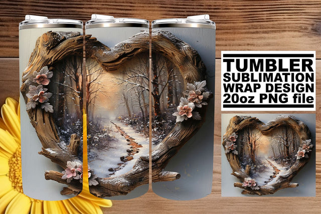 3D Heart Frame Christmas Landscape Tumbler Wrap Sublimation Sublimation afrosvg 