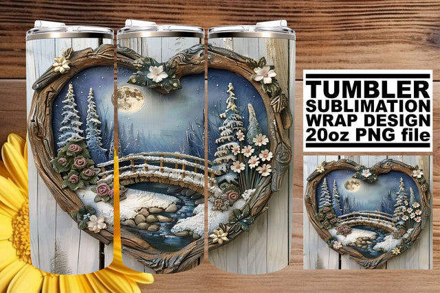 3D Heart Frame Christmas Scene Tumbler Wrap for Sublimation Sublimation afrosvg 