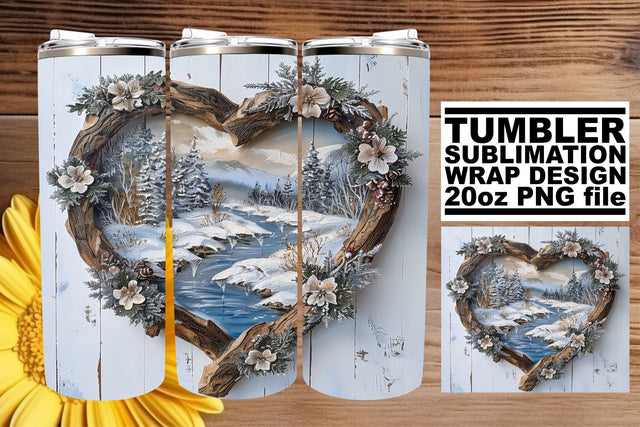 3D Heart Frame Christmas Tumbler Wrap Sublimation Design Sublimation afrosvg 