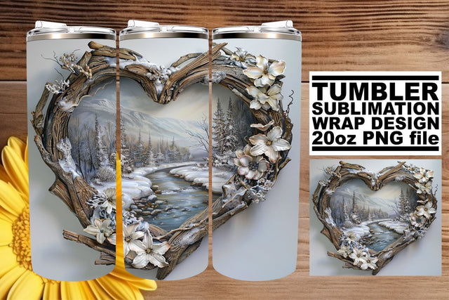 3D Heart Frame Christmas Tumbler Wrap Winter 20oz Sublimation Sublimation afrosvg 