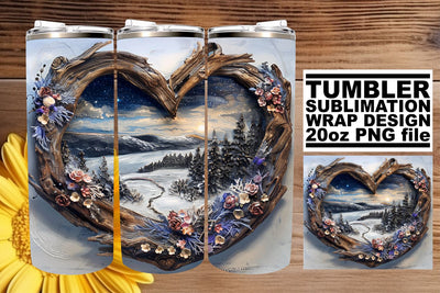3D Heart Frame Christmas Tumbler Wrap Winter Design Sublimation afrosvg 